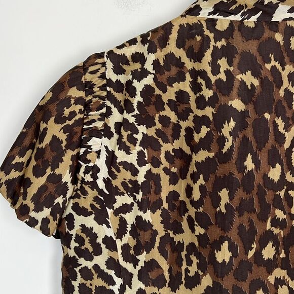 Lafayette 148 New York 100% Silk Blouse Neck Tie Button Down Animal Print Size 4 - Picture 6 of 8